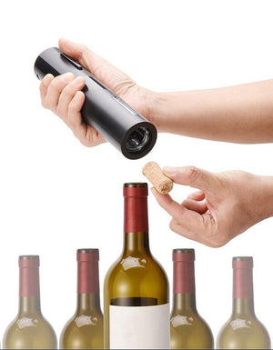 LENZIE electric wine bottle opener set with corkscrew and foil cutter, sleek design for easy wine opening.