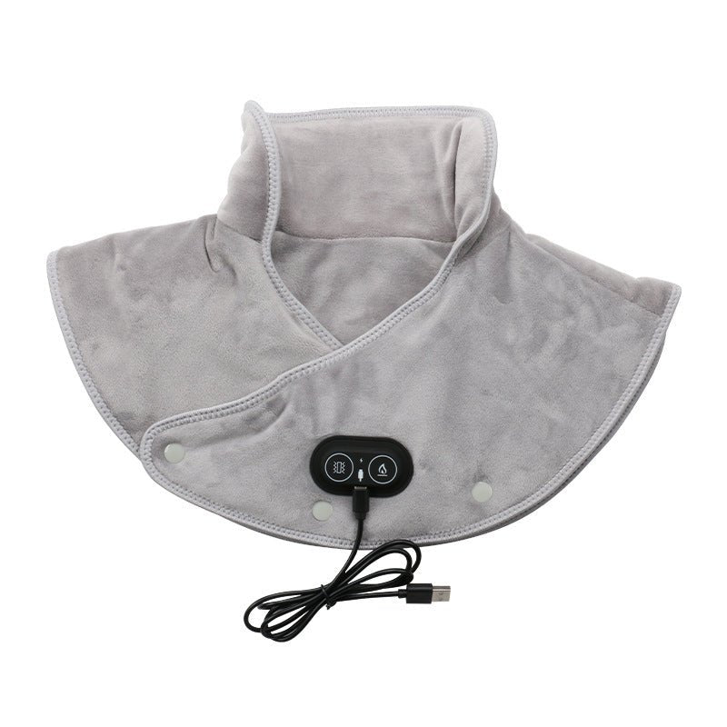 LENZIE electric heating shoulder and neck pad showing a soft, adjustable heating pad on a person's shoulders and neck.