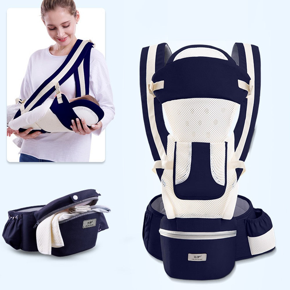 Comfortable LENZIE ergonomic baby carrier with padded straps and adjustable design for secure infant carrying.