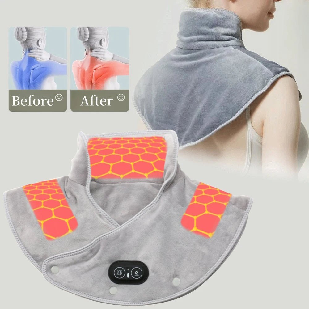 LENZIE electric heating shoulder and neck pad, soft fabric with heating elements for pain relief and warm comfort.