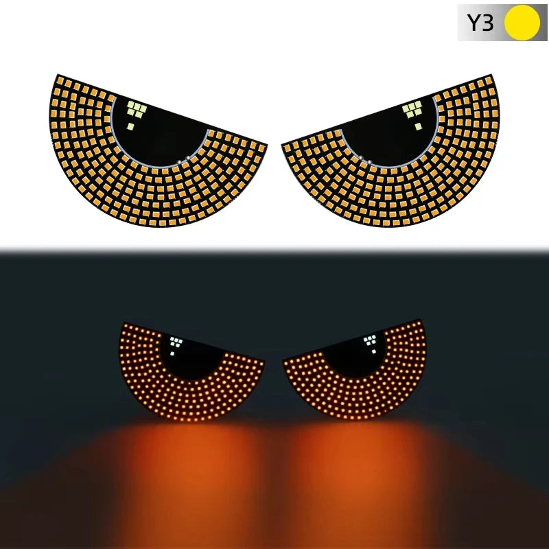 LENZIE LED animated eyes lamp for car rear windshield with devil eye design, warning light, and interactive rearview mirror features.