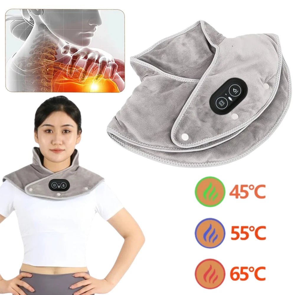 LENZIE electric heating shoulder and neck pad showing soft fabric and heating elements for soothing warmth and pain relief.