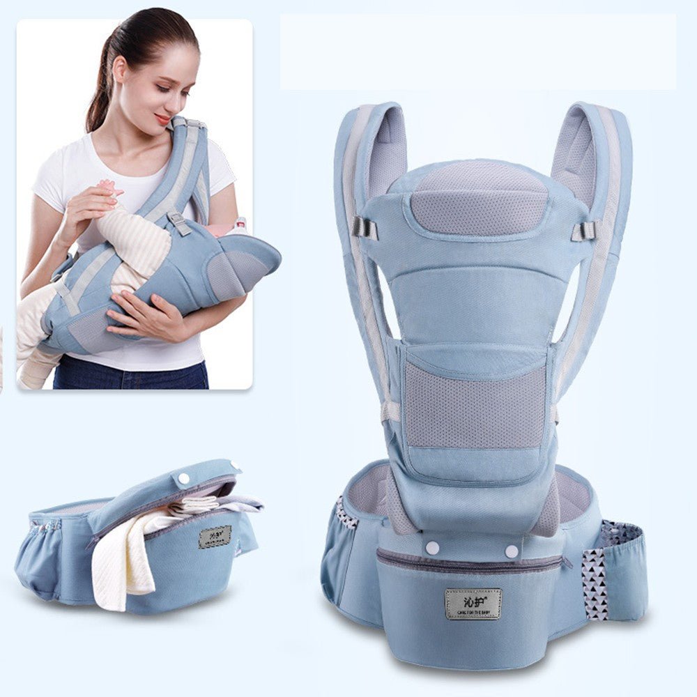 LENZIE ergonomic baby carrier with padded straps and supportive waist belt for comfortable carrying of infants and toddlers