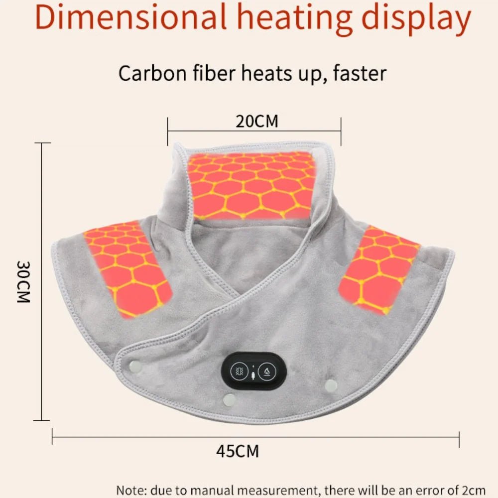LENZIE electric heating shoulder and neck pad showing soft fabric and adjustable straps for targeted warmth and comfort.