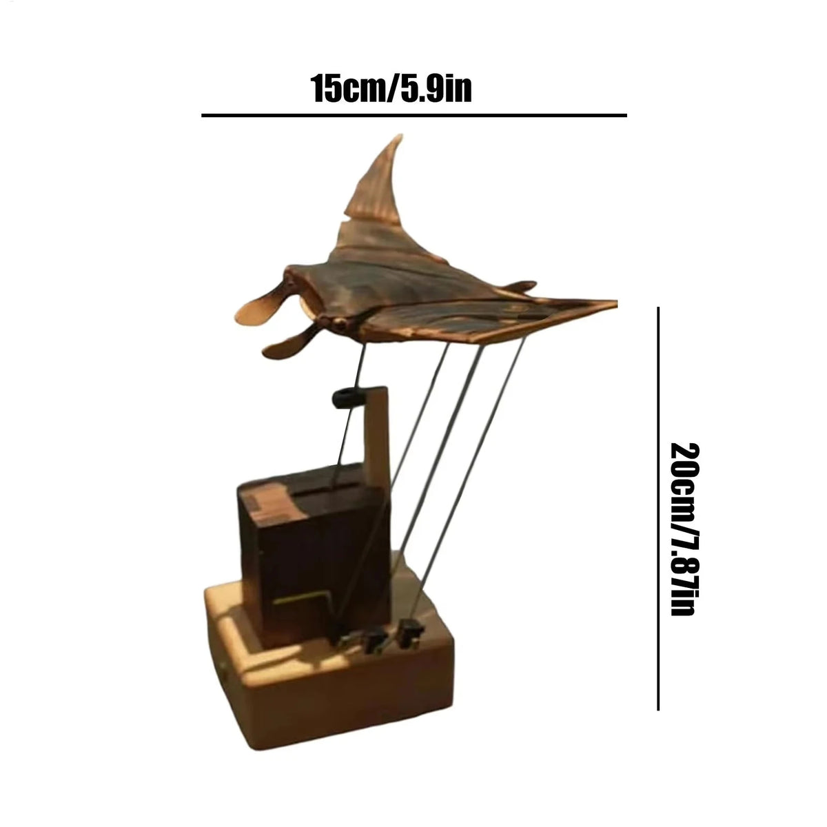 Handmade wooden manta ray sculpture by LENZIE, showcasing intricate craftsmanship and smooth wooden texture on a neutral background.