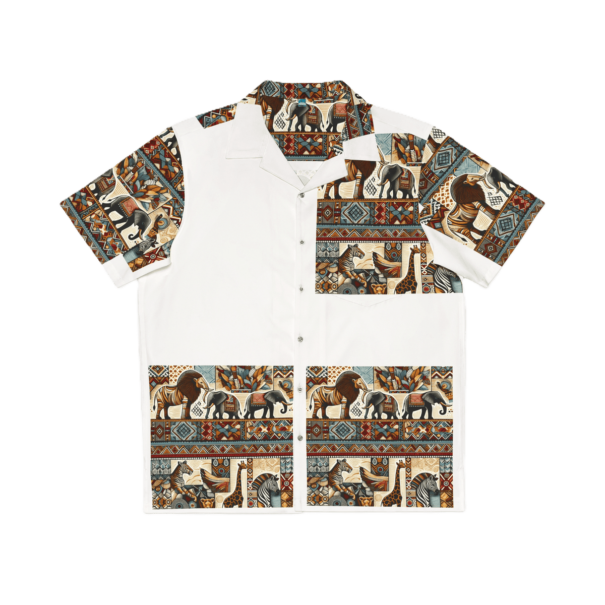 Lenzie Hawaiian shirt with vibrant tropical floral pattern, short sleeves, and button-front design.