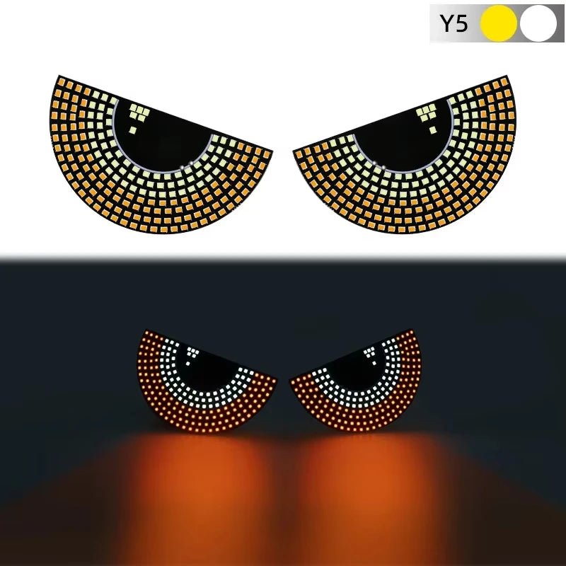 LENZIE LED animated devil eye warning light on car rear windshield, dynamic eye design for anti-tailgating and rearview alert.